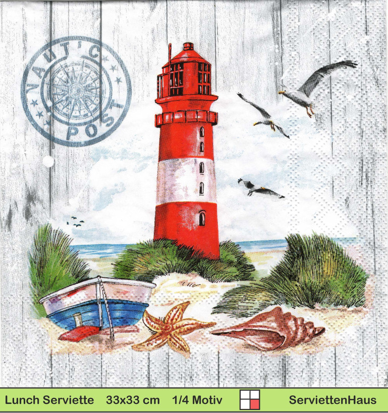 Leuchtturm Boot Muscheln Möwe am Strand - 1 Paket mit 20 Servietten